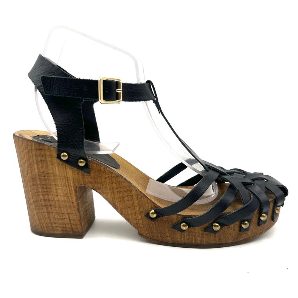 Topshop Block Heel Studded Strappy Leather Sandals Size 41 / 10.5 Made In Italy View 2
